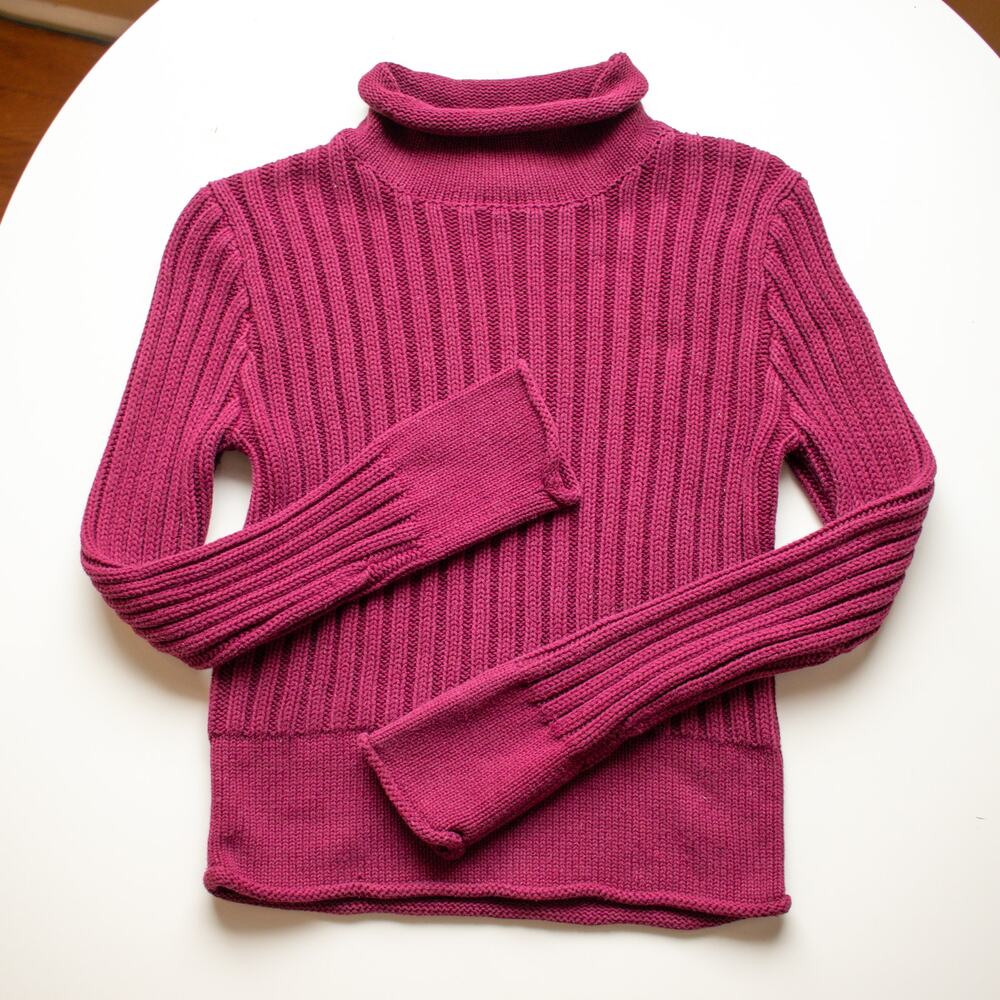 Vintage Takeout Burgundy Cable Knit Turtle Neck Sweater Size Small